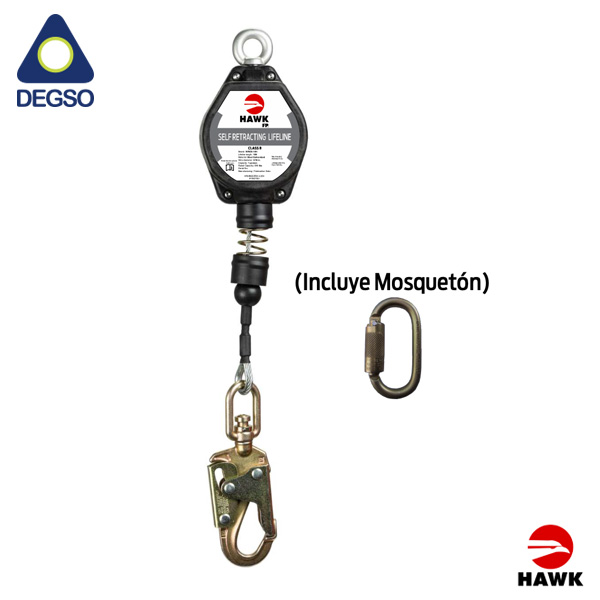 Retráctil de cable de acero 3/16&quot; de 3 m (10 pies) HAWK®KH/RGS-M, incluye mosquetón (ANSI)