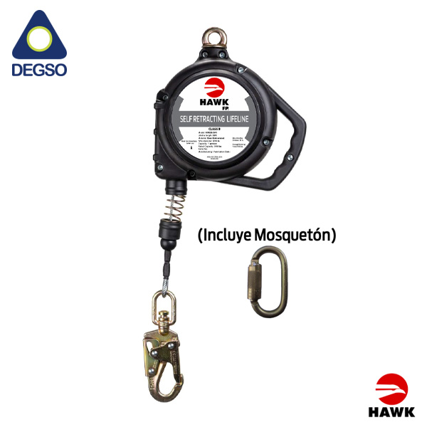 Retráctil de cable de acero 3/16" de 9 m (30 pies) HAWK® H/RGS-M, incluye mosquetón